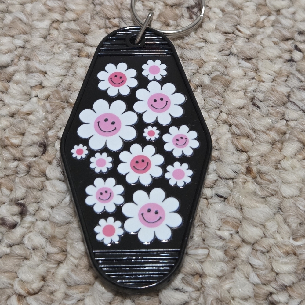 Hand Crafted Black and Pink Floral Key Holder